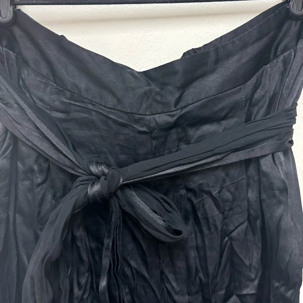 Anthropologie Ett Twa Black Satin Tie-Waist Pants